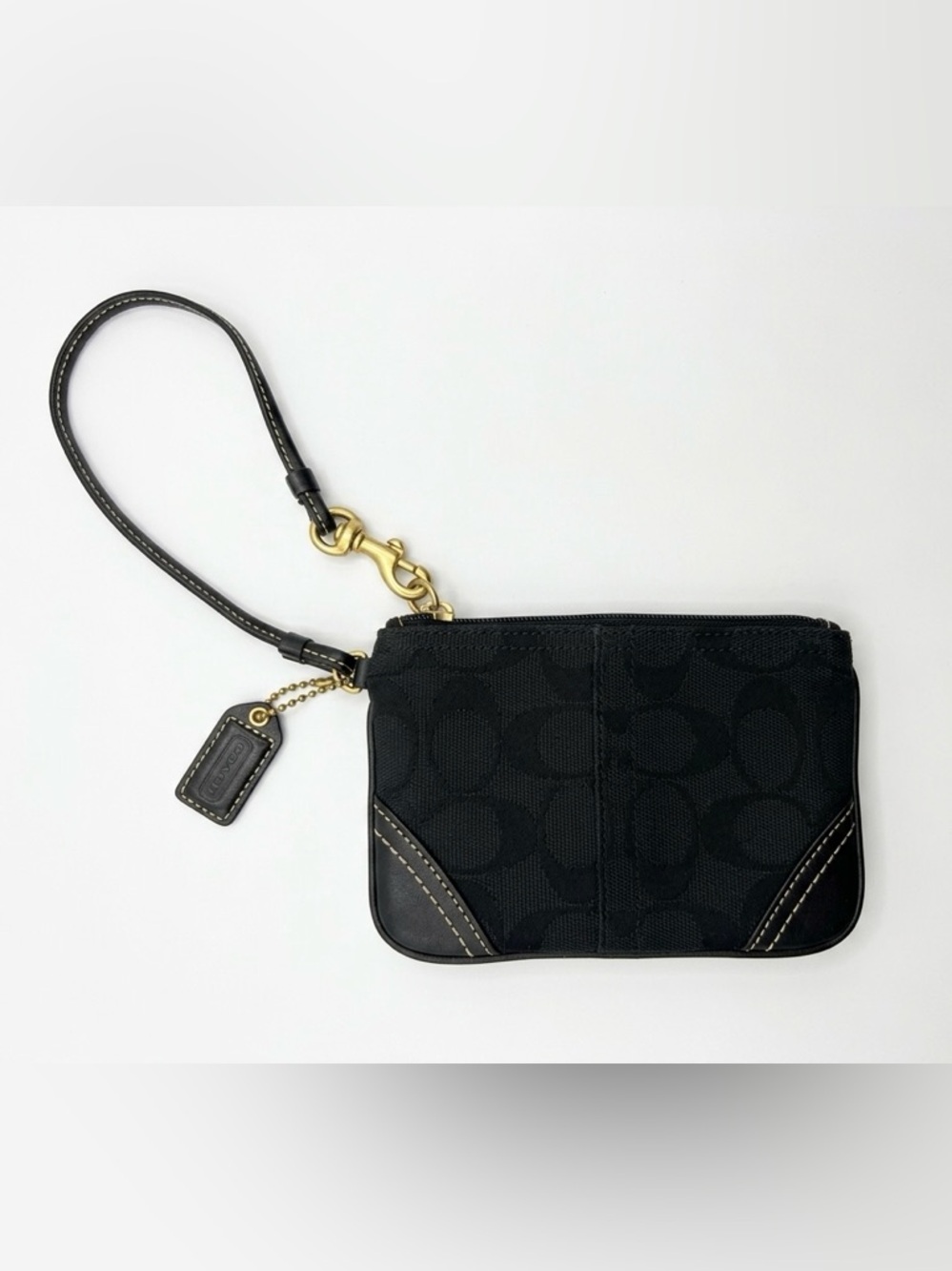 Y2K Coach Signature Monogram Wristlet with Leather Trim & Hang Tag